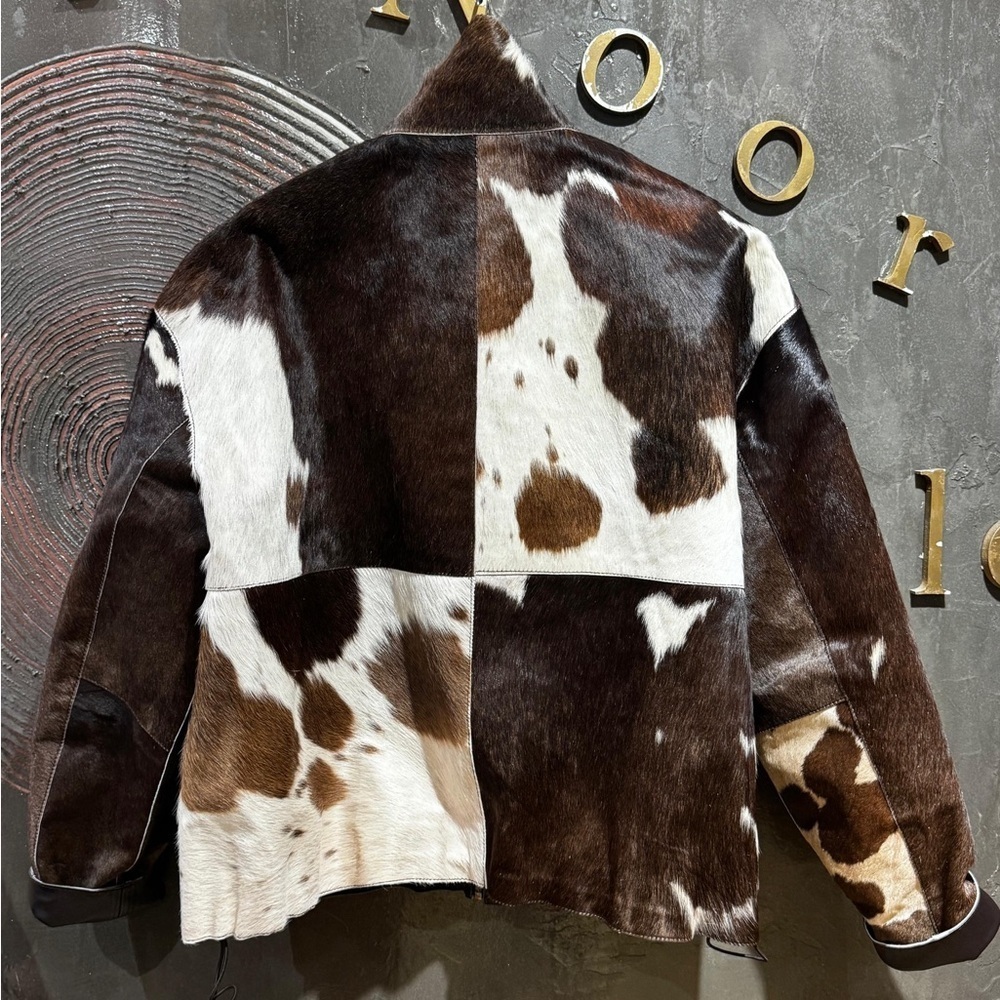 NWT Women's cow print calf hair western Brown and White genuine leather Jacket - Picture 7 of 15